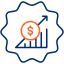 Icon: Bar graph with positive growth showing profit in a starburst bubble