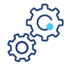 Illustration: Blue outline of two cogs moving together