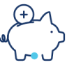 Illustration: Blue piggy bank with coin dropping in the top