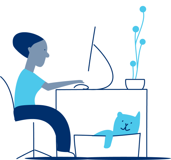 Illustration - person at computer with cat