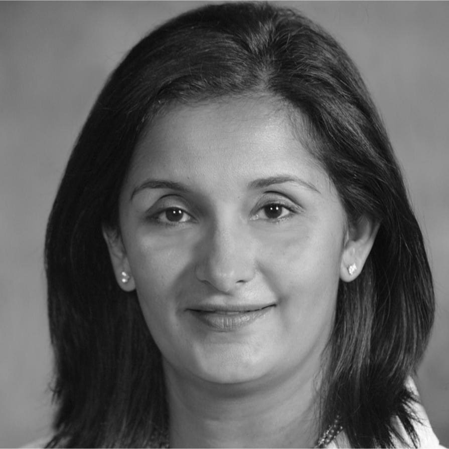 black and white photo of Shefali Desai, Head of Worksite