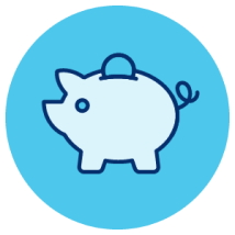 Illustration: A blue circle with a piggy bank in the middle of the circle