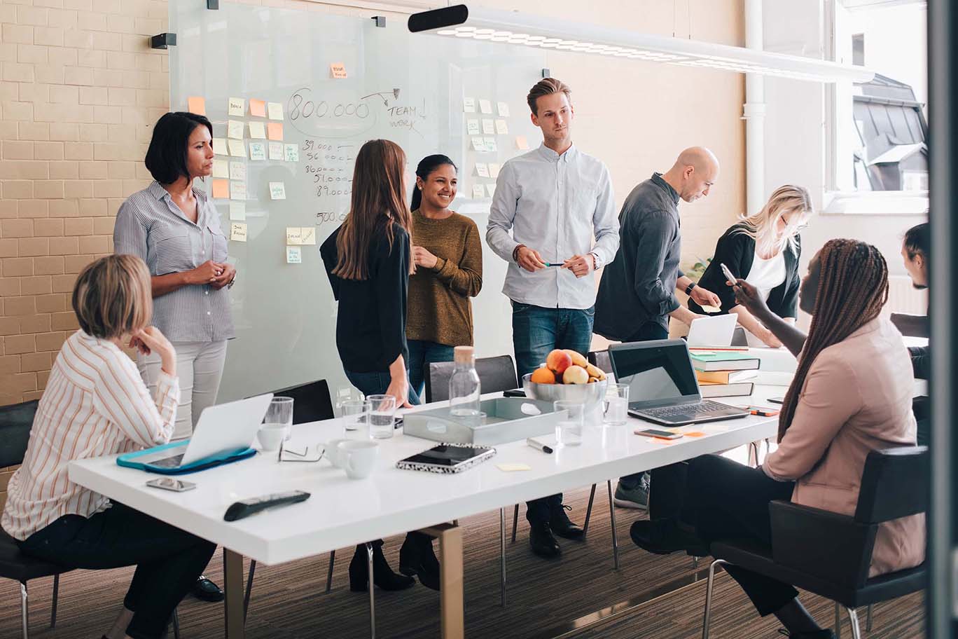 team collaborating in office setting